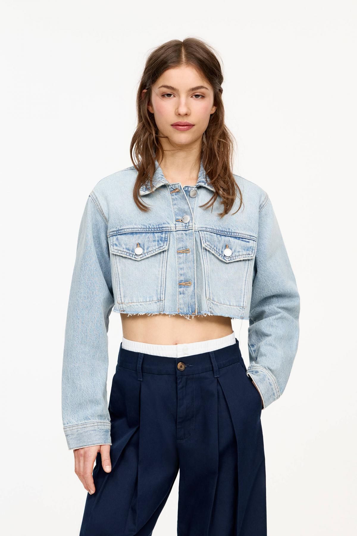 풀앤베어 트렌디 크롭 데님 재킷 3716/339 PALE BLUE - 상세 이미지 3