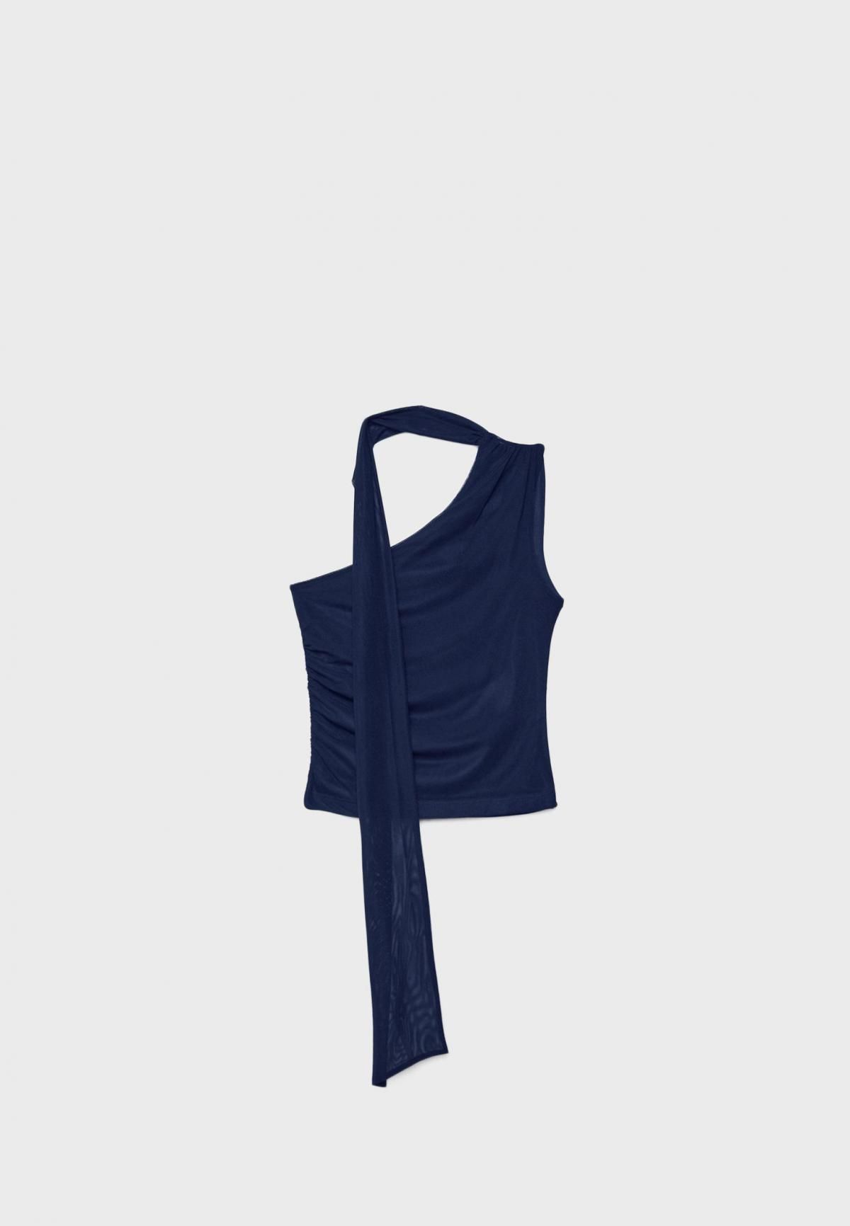 스트라디바리우스 트렌디 비대칭 튤 민소매 스카프 탑 8149/227 DARK BLUE - 상세 이미지 2