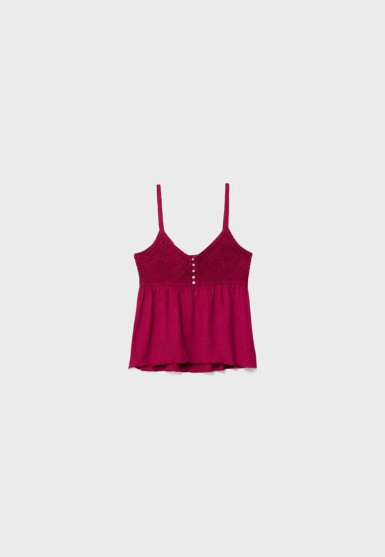 스트라디바리우스 크로셰 플루이드 브이넥 민소매 블라우스 2671/698 BURGUNDY - 상품 이미지