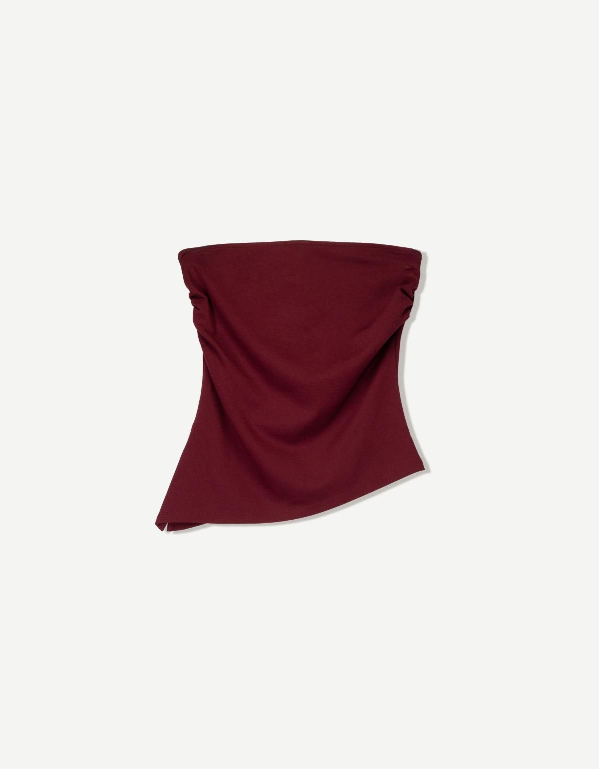 버쉬카 셔링 디테일 튜브탑 3672/360 BURGUNDY - 상품 이미지