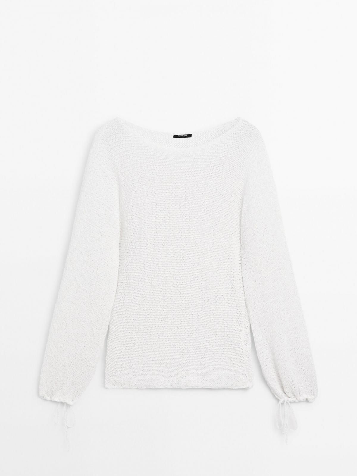 마시모두띠 페미닌 벌룬 슬리브 보우 니트 스웨터 5630/570 WHITE - 메인 이미지
