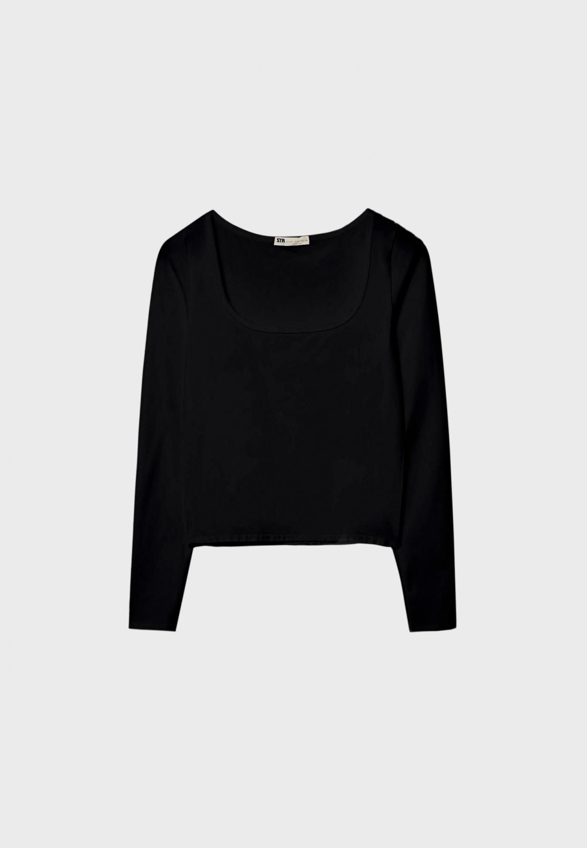 스트라디바리우스 심플 시크 심리스 스퀘어넥 긴팔 티셔츠 8005/185 BLACK - 상품 이미지