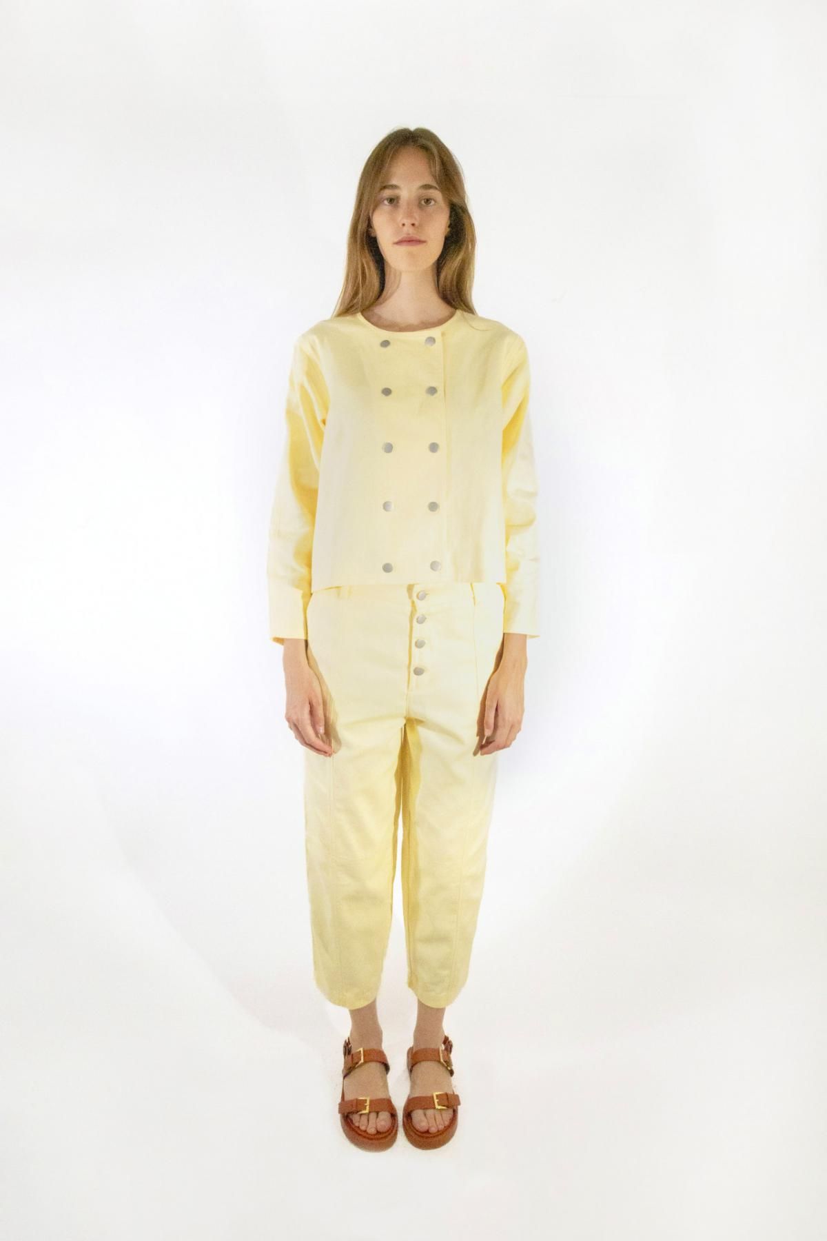 타이니코튼 라이트옐로우 테크니컬 절개 디테일 스트레이트 팬츠 SS25-713J13 ONE COLOR - 상세 이미지 3