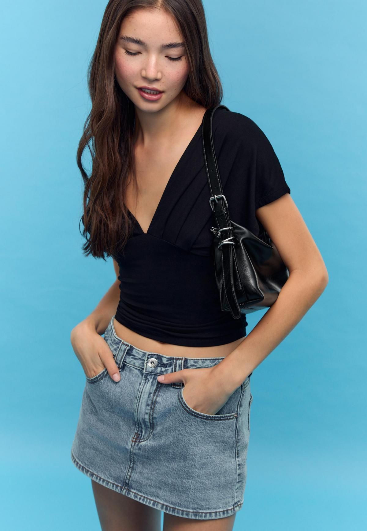 스트라디바리우스 미니멀 블랙 스트랩 디테일 숄더백 0499/901 BLACK - 상세 이미지 5