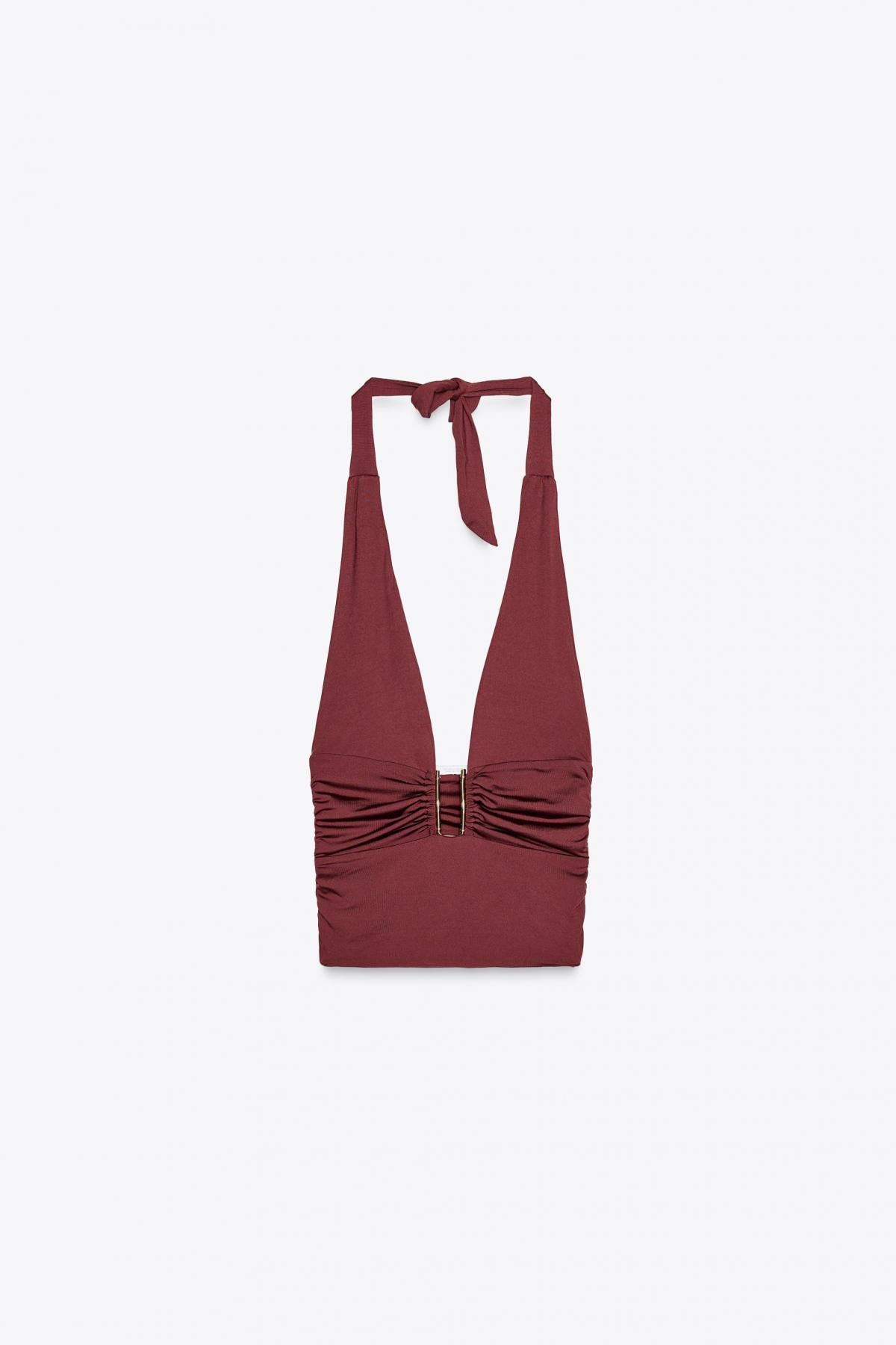 자라 버건디 드레이프 메탈 디테일 홀터넥 탑 1026/625 BURGUNDY - 메인 이미지