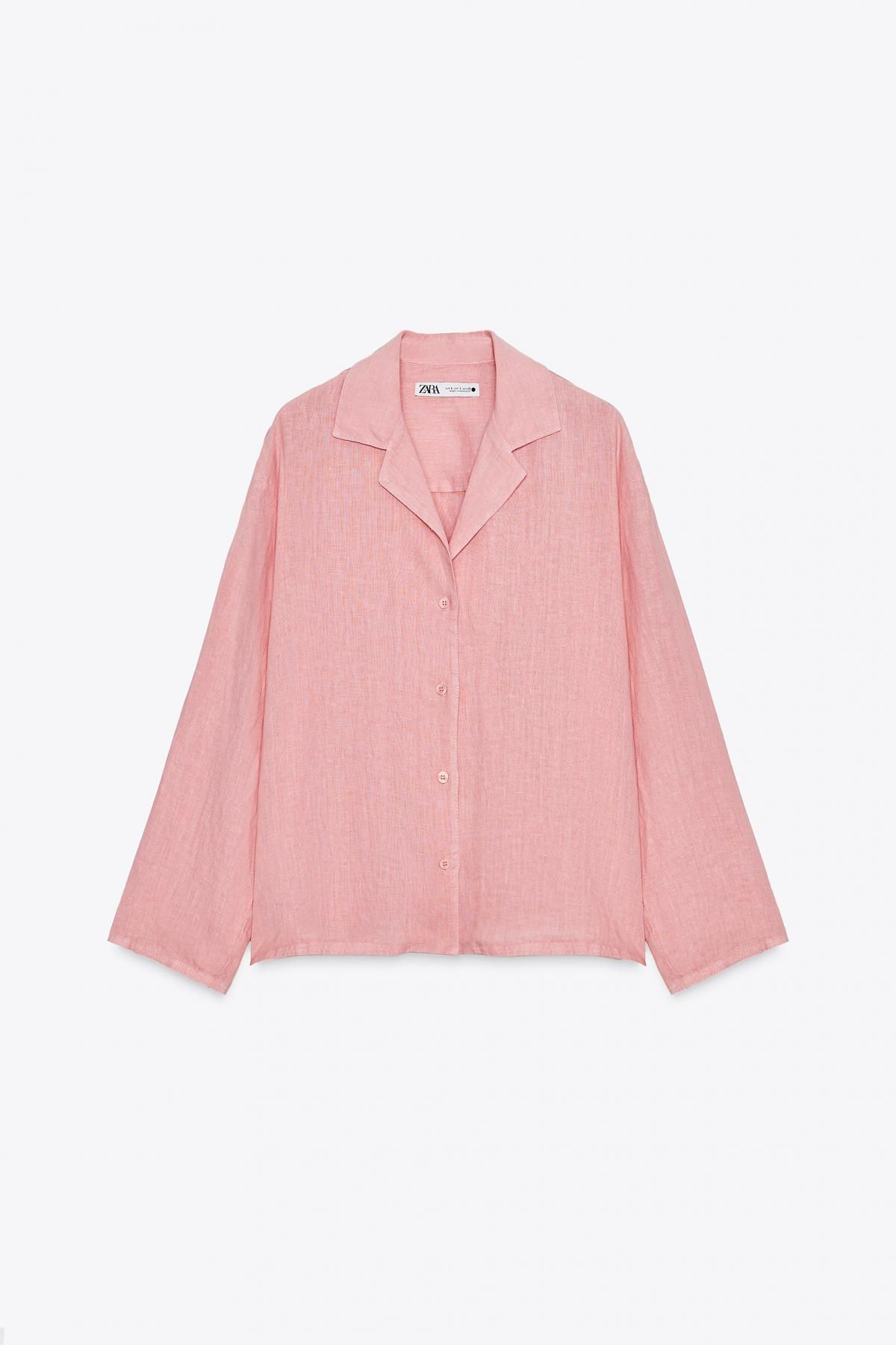 자라 린넨 루즈핏 브이넥 긴팔 셔츠 4786/101 PINK - 메인 이미지