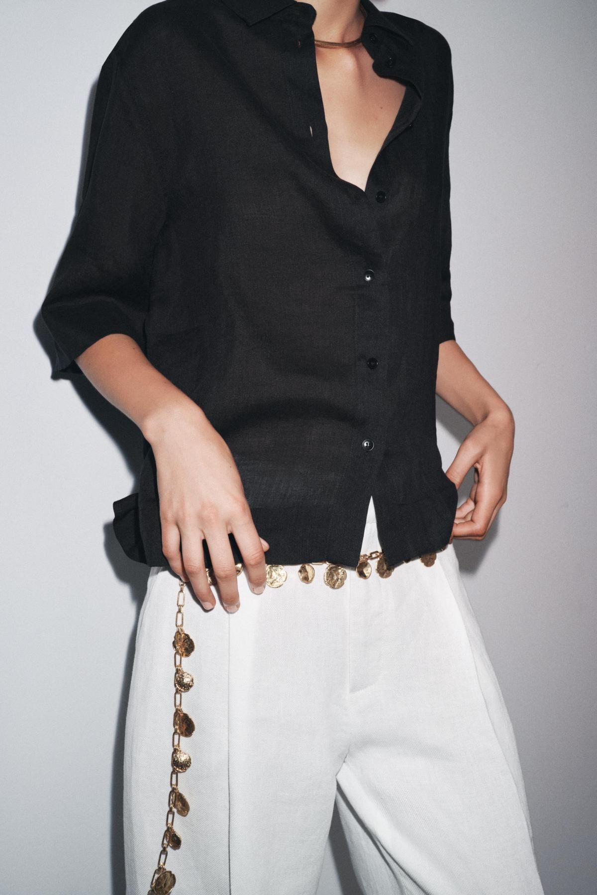 자라 오버핏 블랙 라미 반팔 셔츠 3732/927 BLACK - 상세 이미지 3