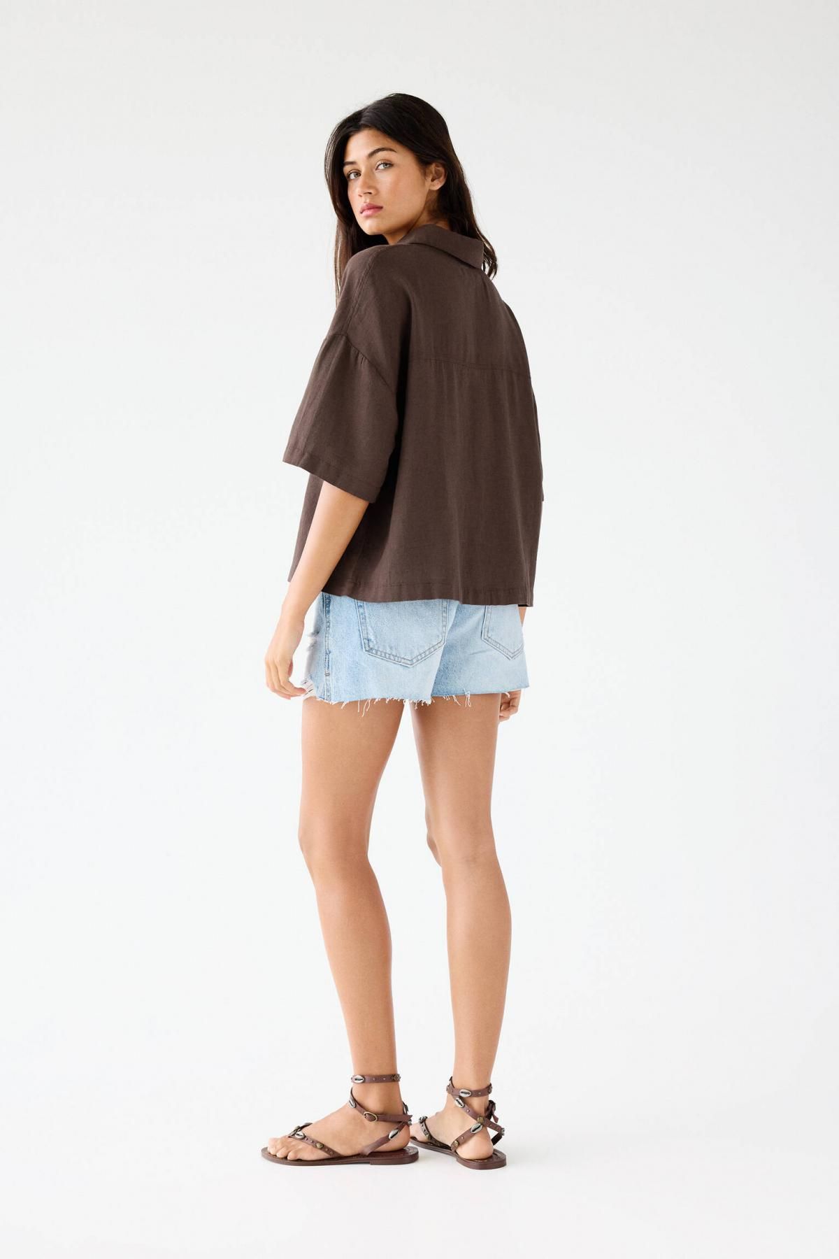 풀앤베어 내추럴 린넨 블렌드 반팔 셔츠 7472/336 BROWN - 상세 이미지 4