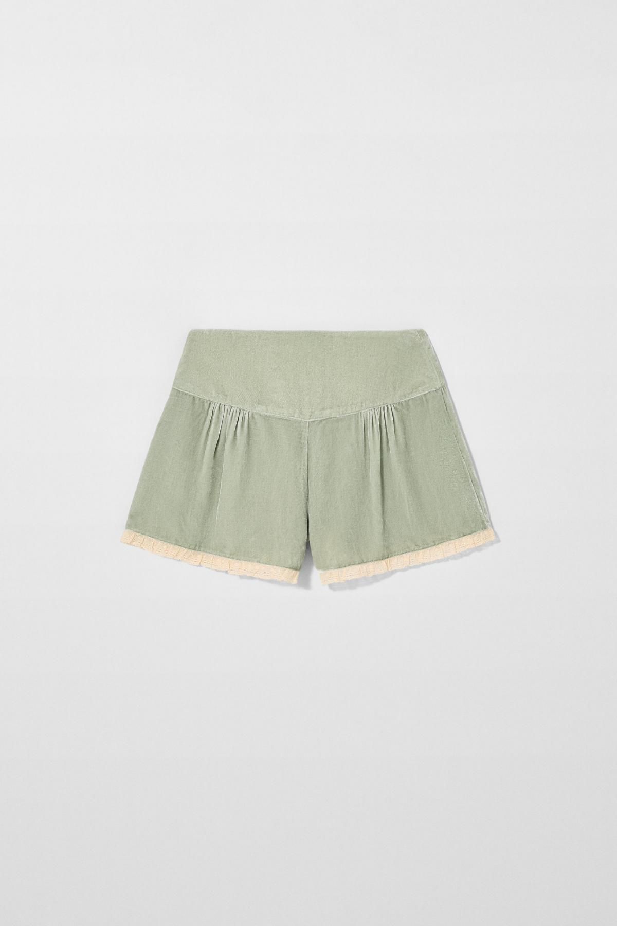 자라 벨벳 레이스 웨이스트 숏팬츠 X 케이트 모스 1758/250 LIGHT GREEN - 상세 이미지 3