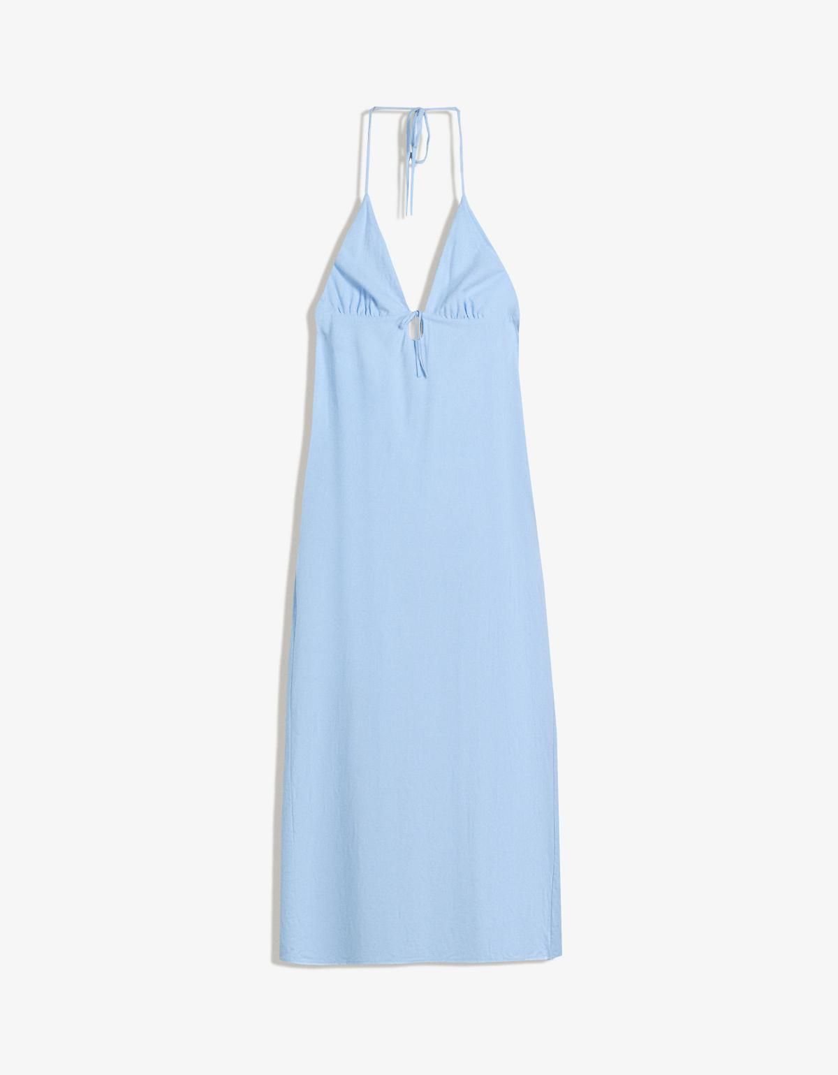 버쉬카 린넨블렌드 홀터넥 미디 원피스 스트랩 포인트 0747/028 LIGHT BLUE - 메인 이미지