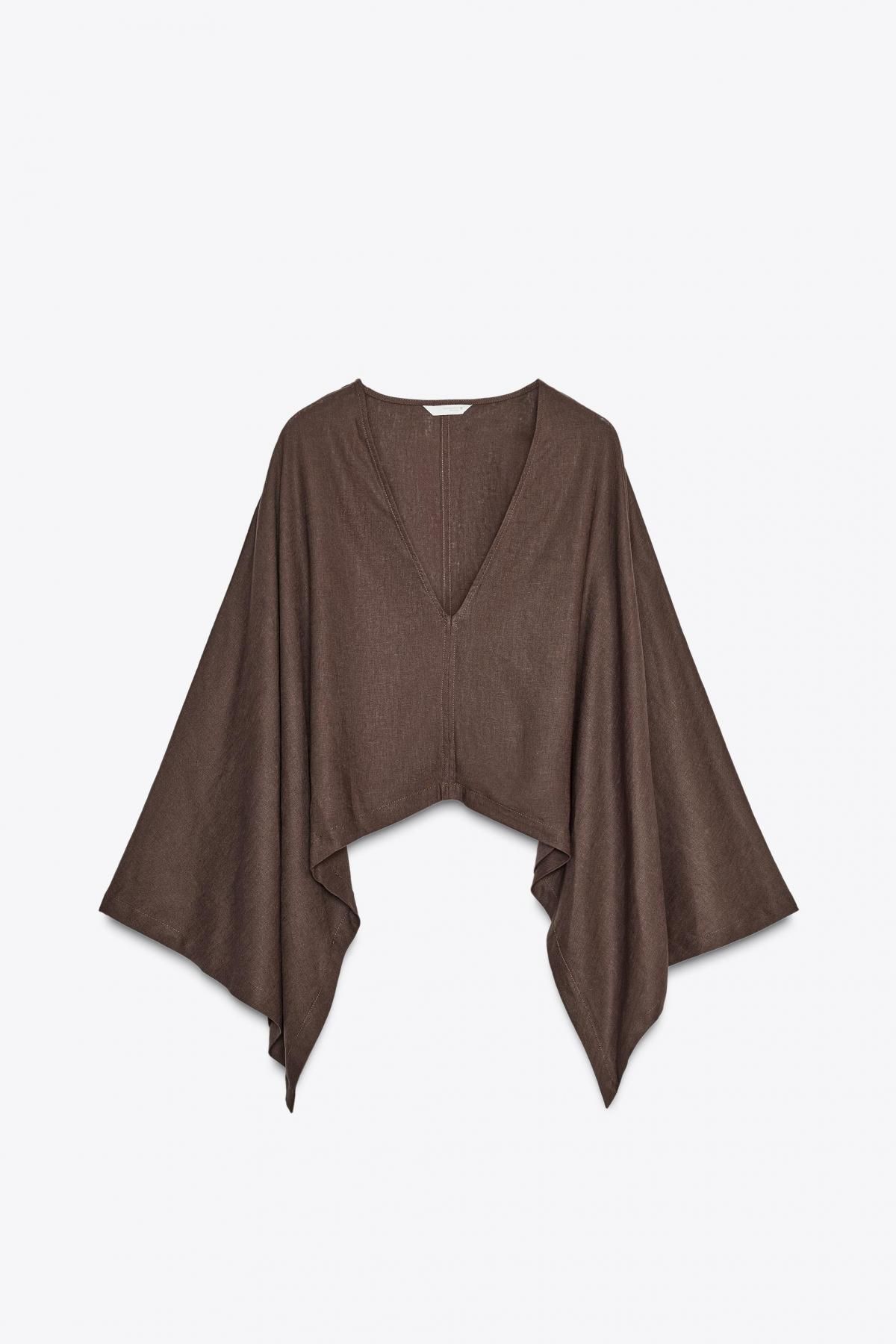 자라 비대칭 린넨블렌드 케이프 키모노 5427/871 BROWN - 메인 이미지
