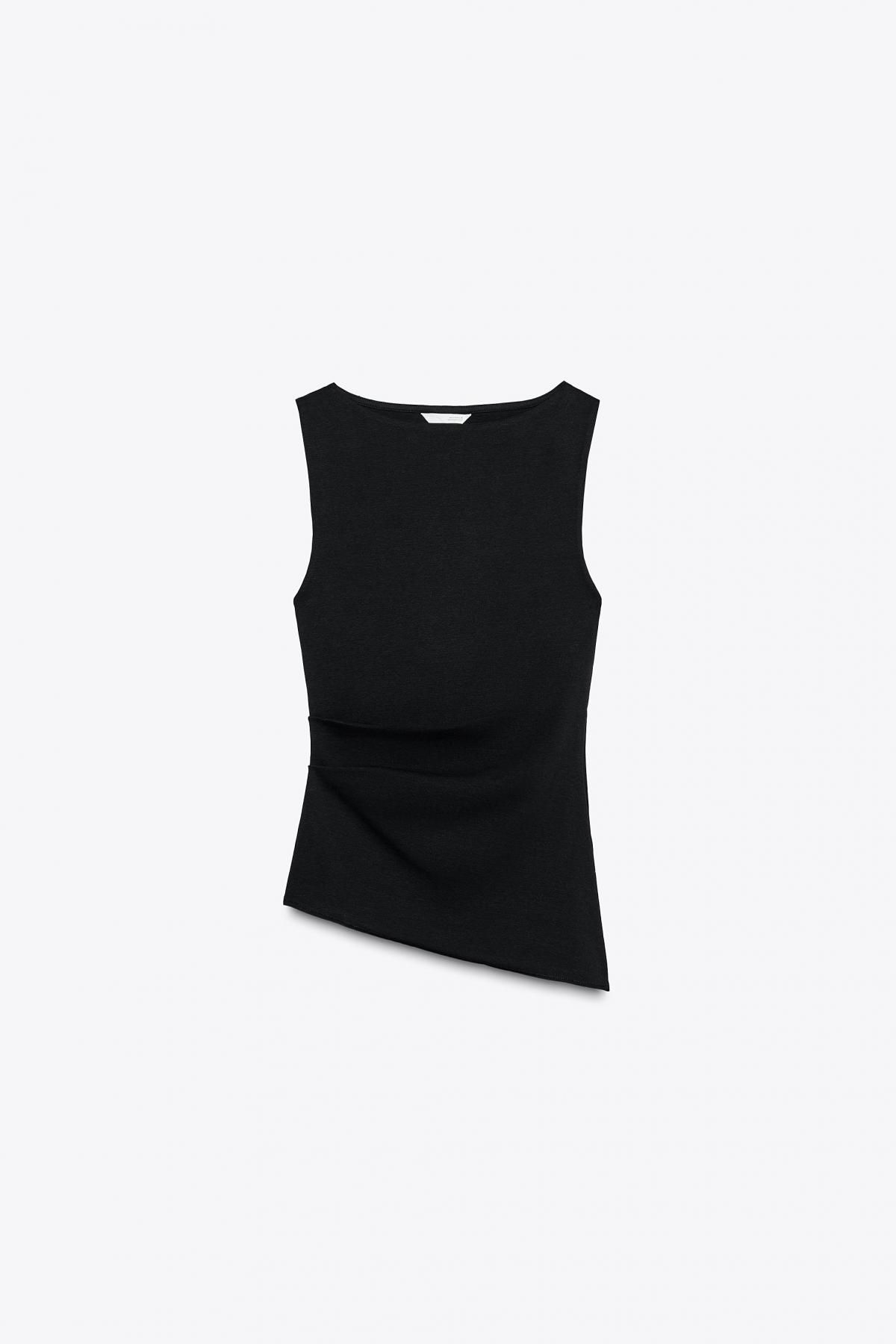 자라 모던 비대칭 플리츠 민소매 티셔츠 4424/311 BLACK - 상품 이미지