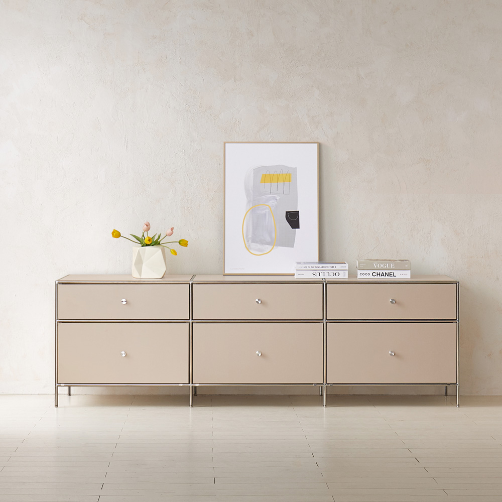 이노센트 스틸린 미드센츄리 모듈 2단 거실장 서랍형 i104817, 베이지