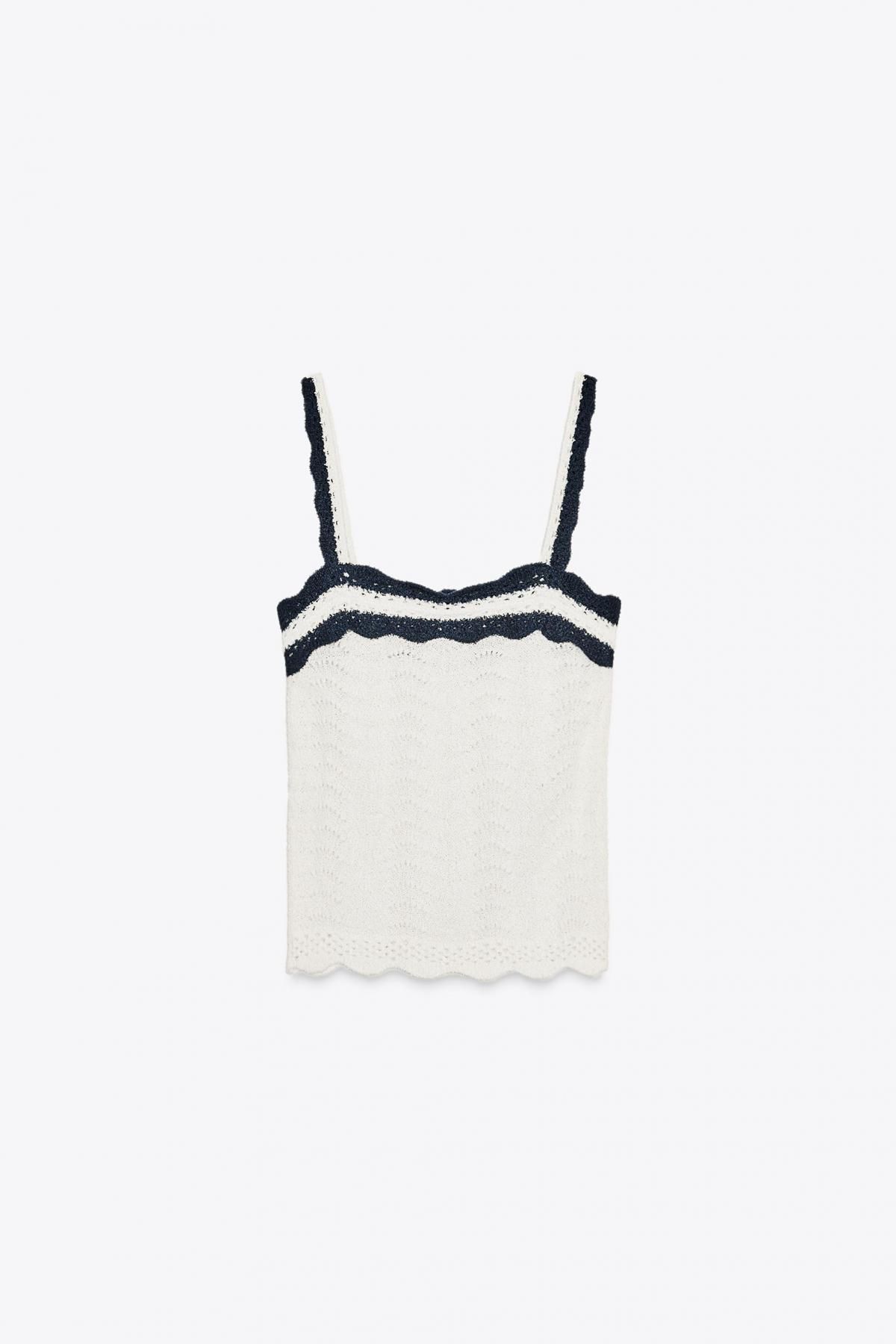 자라 배색 러플 스트랩 탑 8779/639 ECRU / NAVY - 상품 이미지