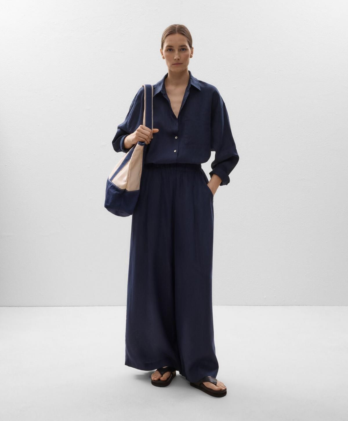 오이쇼 린넨 와이드 스트레이트 팬츠 0334/473 NAVY - 상세 이미지 5