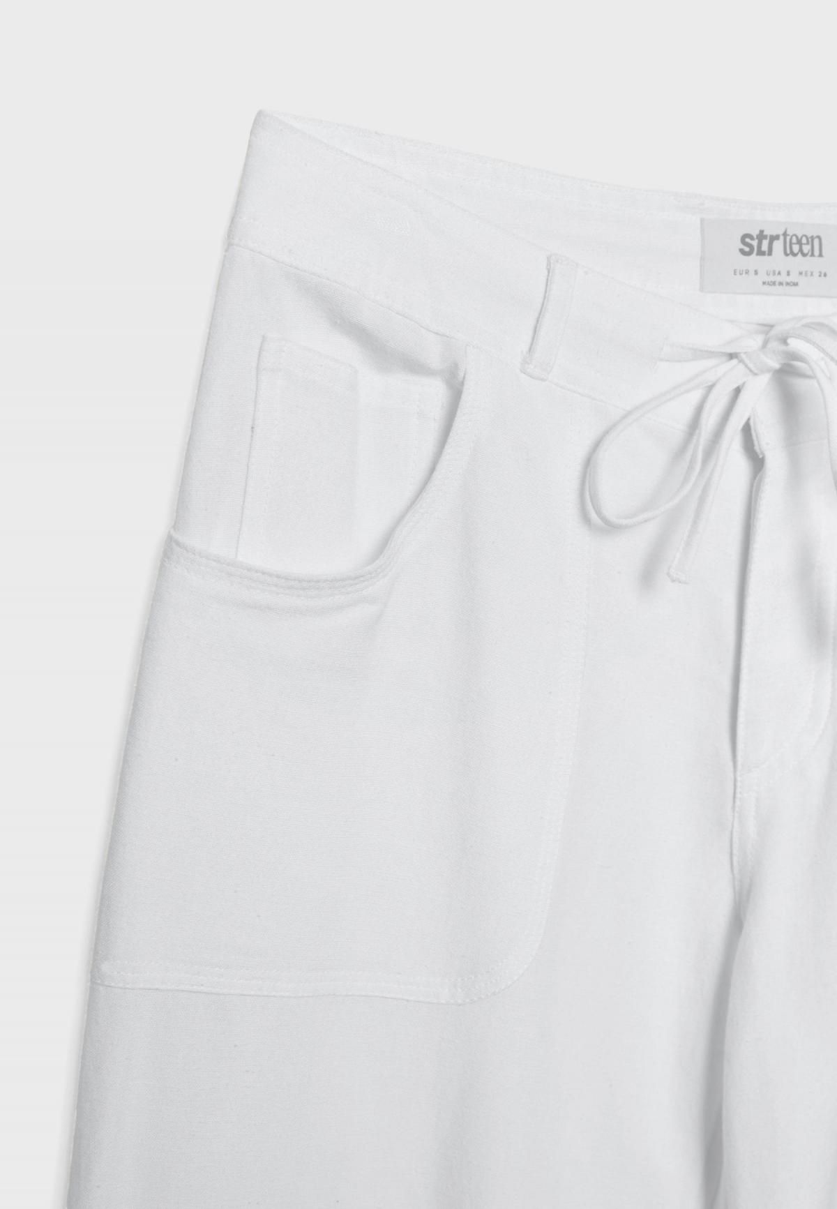 스트라디바리우스 린넨 블렌드 와이드 스트레이트 팬츠 포켓 디테일 7257/450 WHITE - 상세 이미지 4