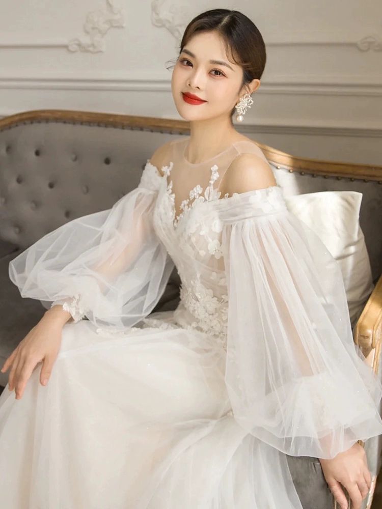 화이트 셀프웨딩 드레스 프렌치스타일 웨딩 스냅촬영 스튜디오 화이트 XS - 상세 이미지 3