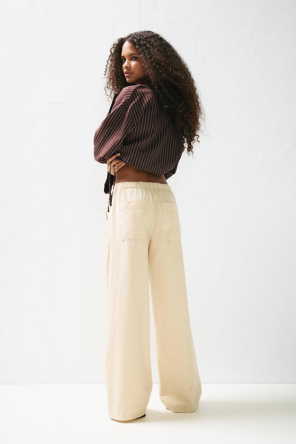 풀앤베어 캐주얼 와이드핏 포플린 배기 팬츠 7675/315 VANILLA - 상세 이미지 4