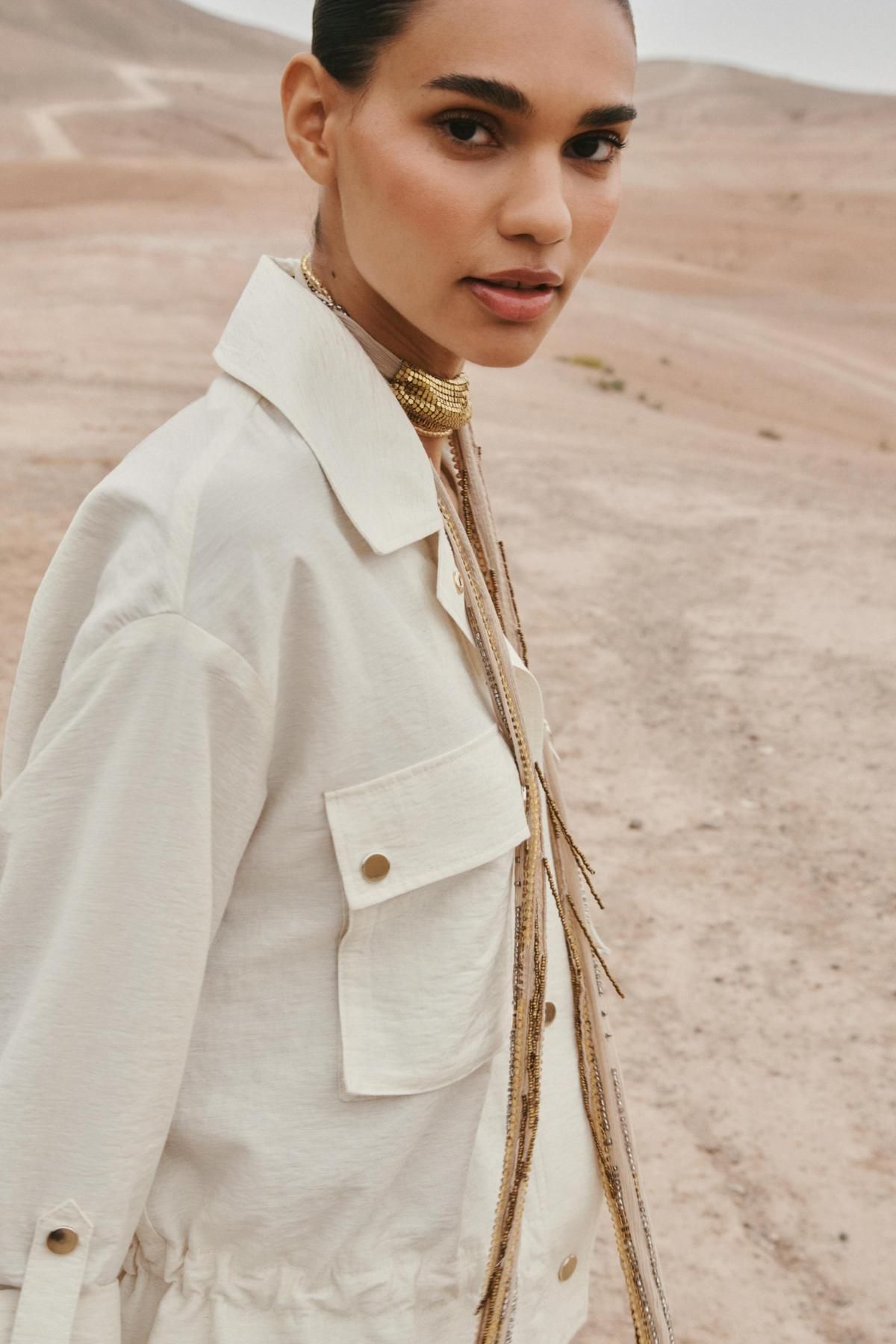 자라 테크니컬 오버핏 반팔 사파리 셔츠 7996/876 LIGHT BEIGE - 상세 이미지 4