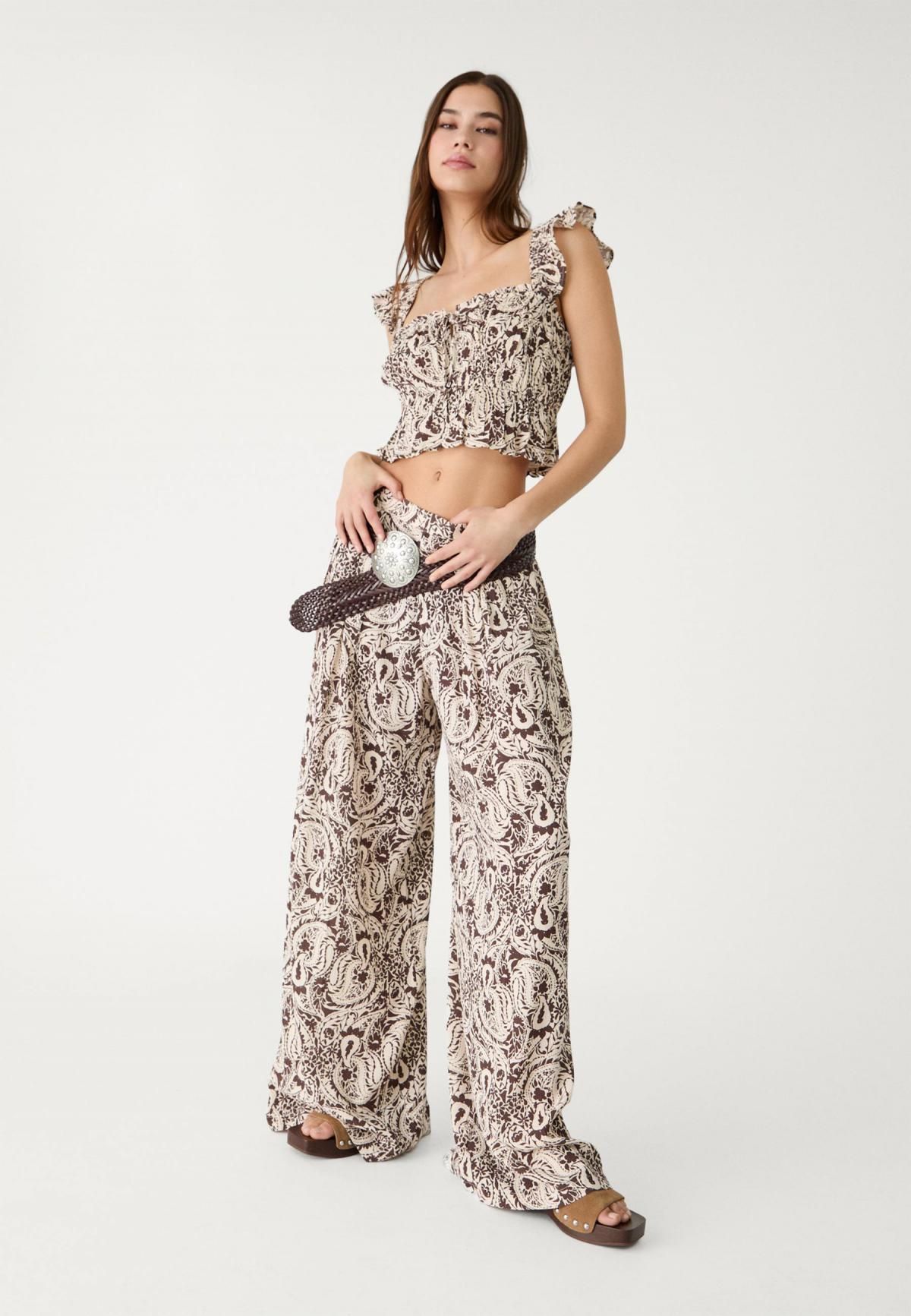 스트라디바리우스 페이즐리 프린트 와이드 팔라조 팬츠 1205/459 BROWN - 상세 이미지 3