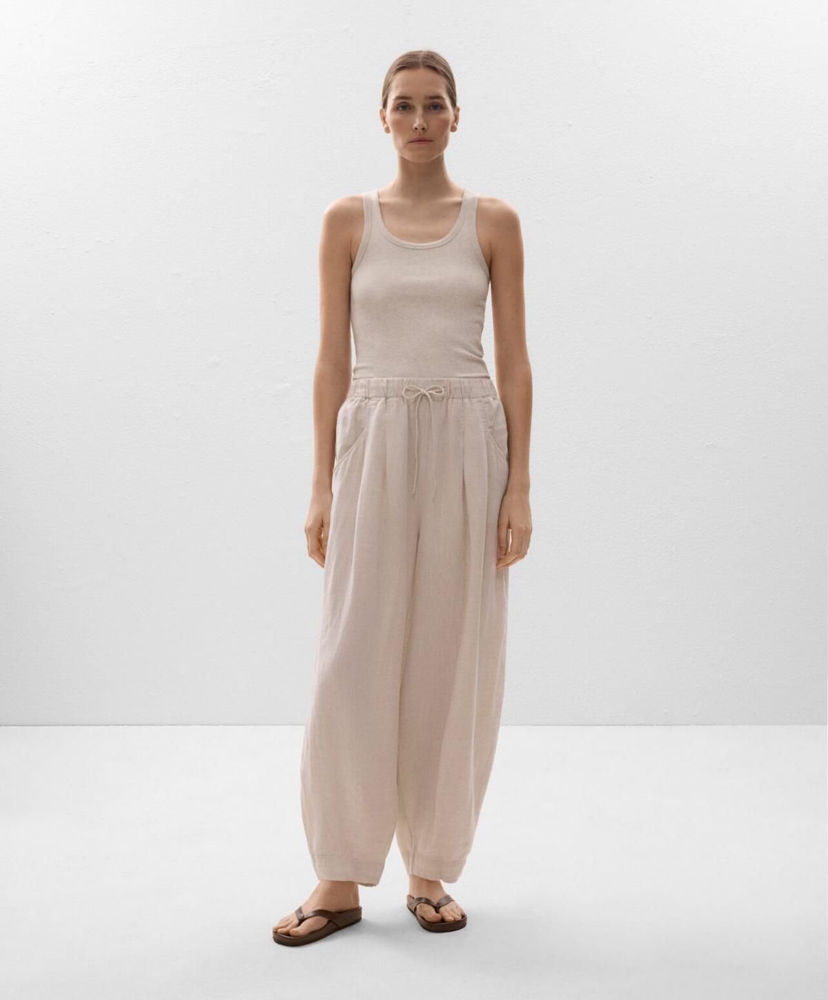 오이쇼 내추럴 린넨 벌룬 팬츠 와이드 밴딩 3304/044 SANDMELANGE - 상세 이미지 2