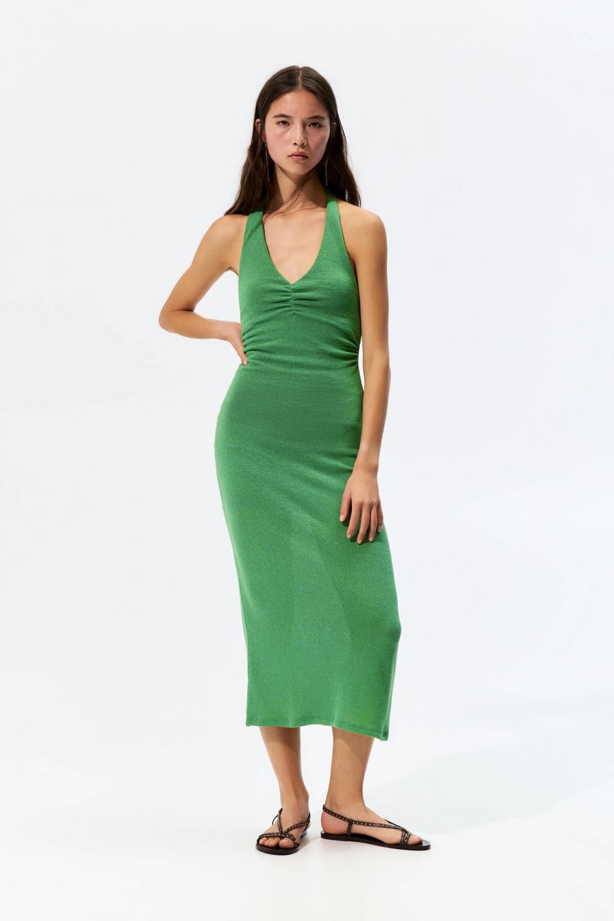 풀앤베어 트렌디 니트 홀터넥 미디 원피스 7394/327 MEDIUM GREEN - 상세 이미지 3