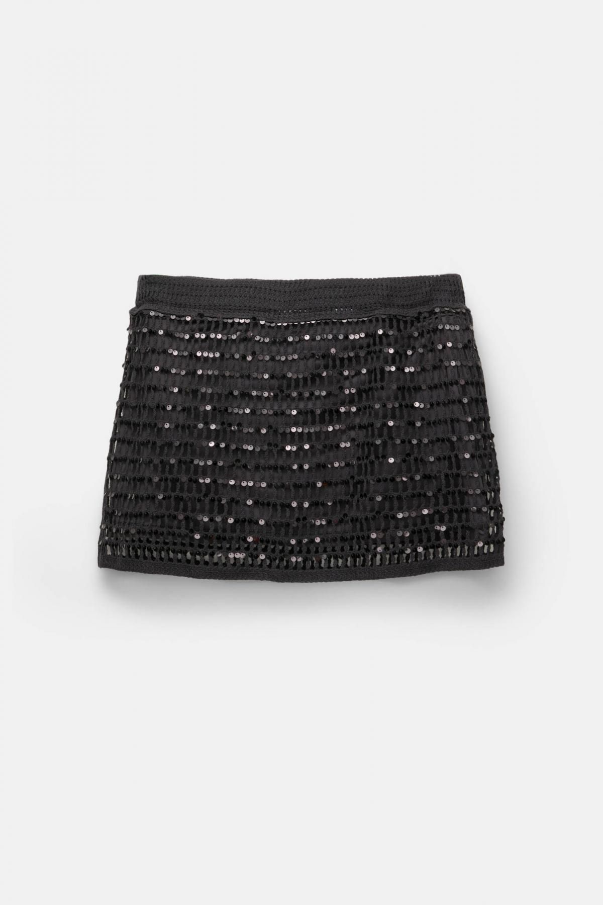 풀앤베어 시퀸 크로셰 니트 미니 스커트 7400/324 BLACK - 메인 이미지