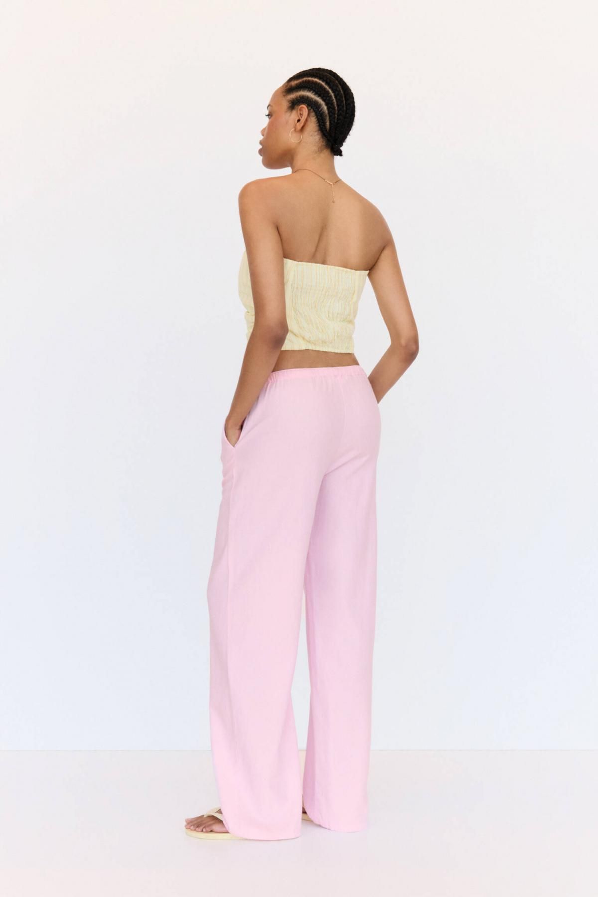 풀앤베어 라이트 핑크 린넨믹스 미드웨이스트 플루이드 조거 팬츠 3680/334 ROSE PINK - 상세 이미지 4