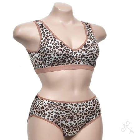 캔캔토토 레오파드 인견 런닝형 A컵 스포츠브라 팬티 세트 여성호피팬티 여성속옷세트
