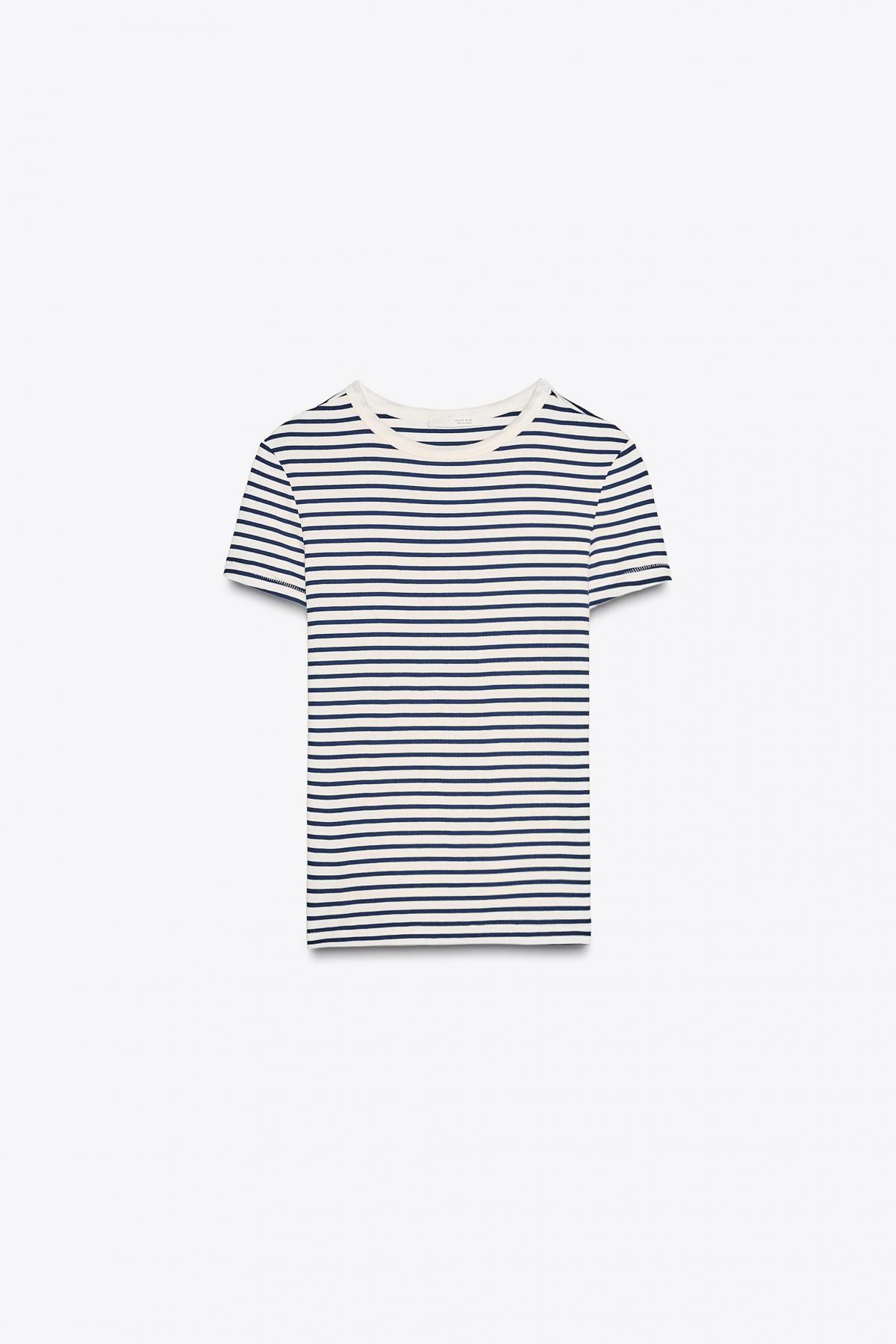자라 스트라이프 슬림핏 반팔 라운드넥 테크니컬 비스코스 티셔츠 5584/315 STRIPES - 메인 이미지