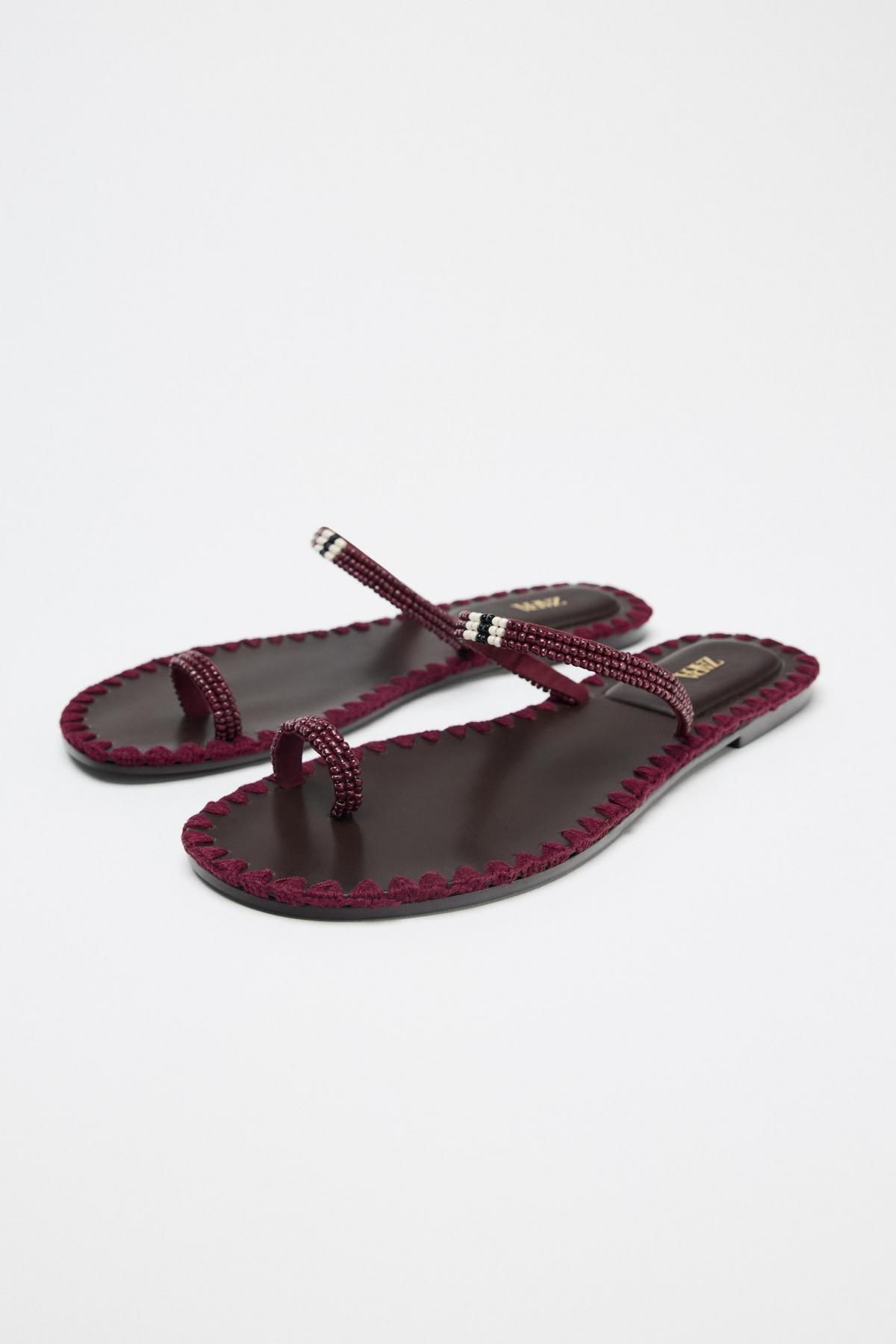 자라 비즈 스트랩 플랫 샌들 3643/510 BURGUNDY RED - 상세 이미지 4