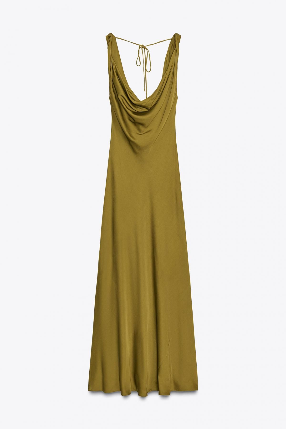 자라 오픈백 슬리브리스 새틴 롱 원피스 2590/987 OLIVE GREEN - 메인 이미지