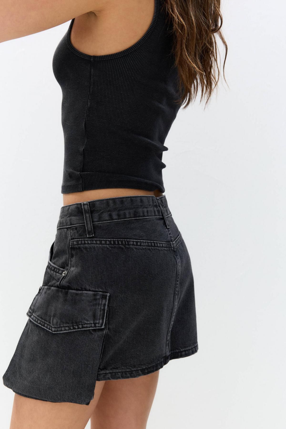 풀앤베어 테크니컬 데님 카고 미니 스커트 3361/200 BLACK - 상세 이미지 4