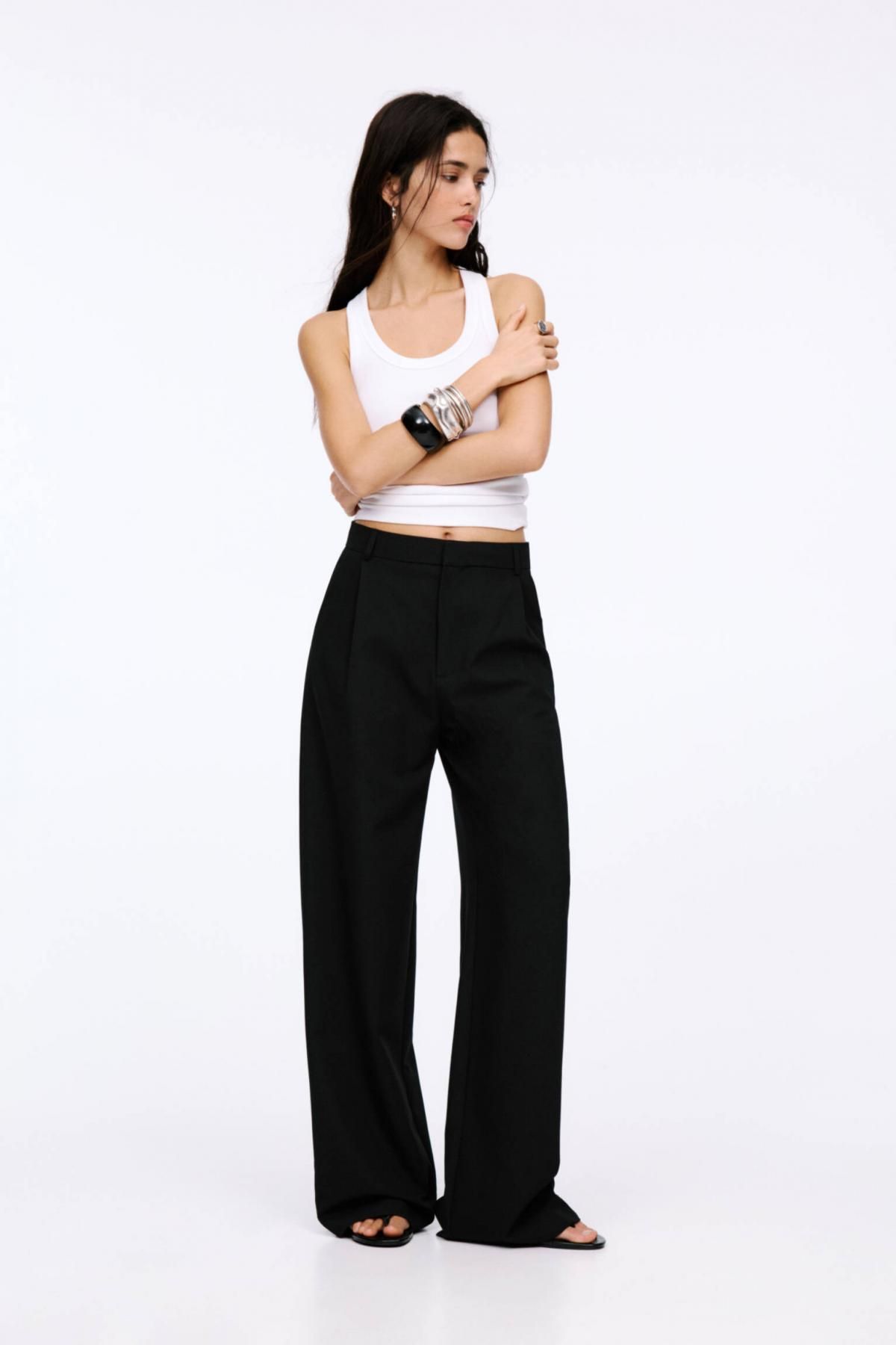 풀앤베어 하이웨이스트 테크니컬 와이드 슬랙스 팬츠 3680/351 BLACK - 상세 이미지 2