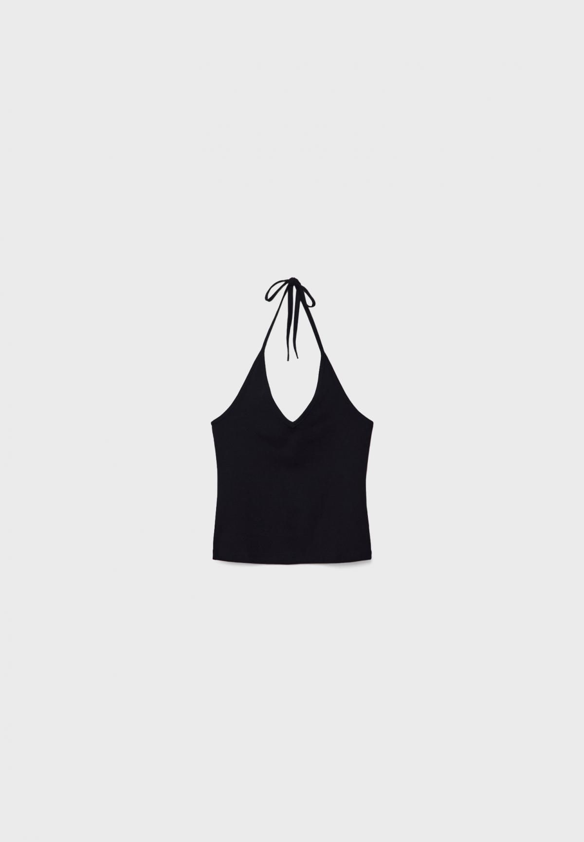 스트라디바리우스 슬림 핏 브이넥 홀터넥 탑 7658/235 BLACK - 메인 이미지