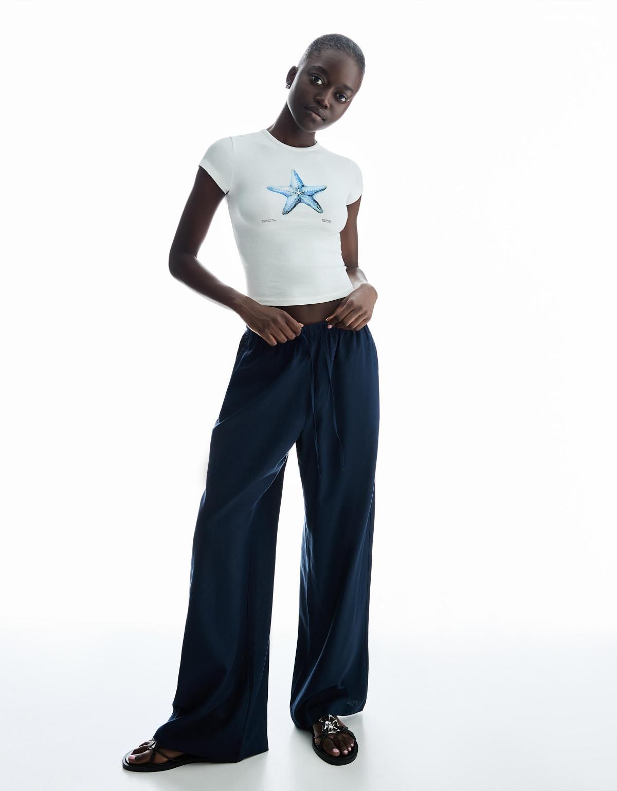 버쉬카 네이비 린넨블렌드 와이드 밴딩 팬츠 0093/741 NAVY - 상세 이미지 5