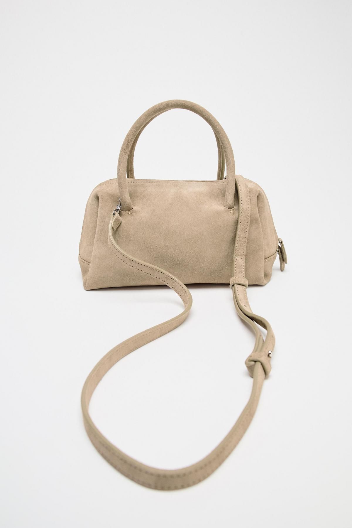 자라 스웨이드 베이직 토트 SPLIT SUEDE BOWLING BAG 6552/610 ECRU - 상세 이미지 5