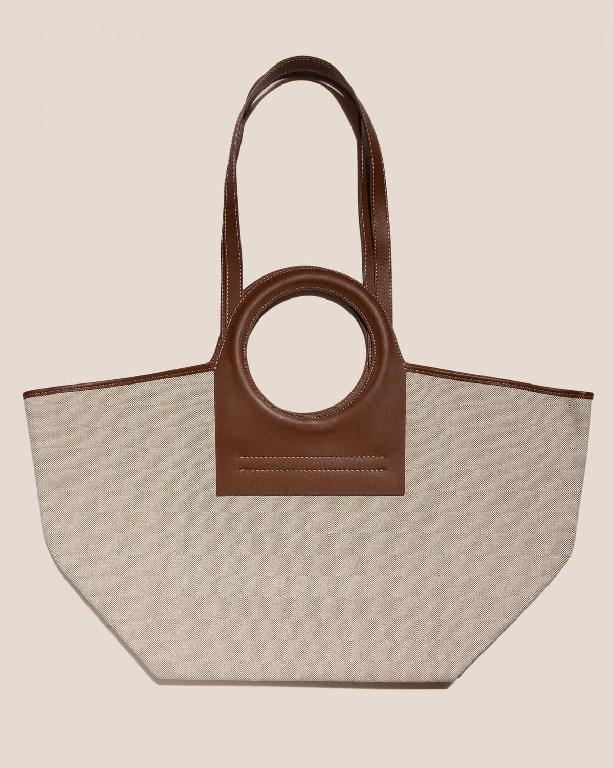 헤레우 CALA L 가죽 트림 캔버스 토트백 7697105846488 BEIGE/CHESTNUT - 상세 이미지 2