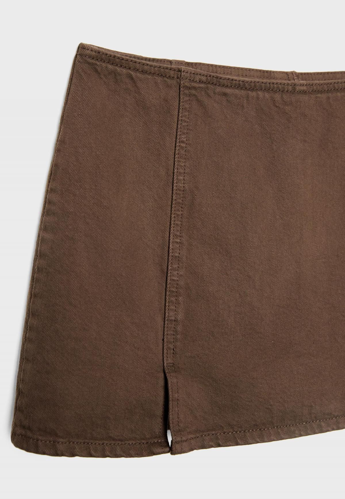 스트라디바리우스 트렌디 미드라이즈 미니 스커트 슬릿 포인트 1355/555 BROWN - 상세 이미지 3