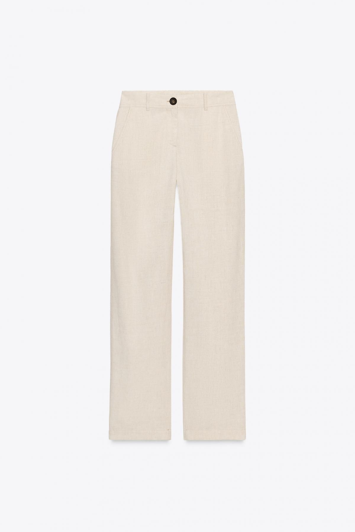 자라 린넨 블렌드 하이웨이스트 스트레이트 팬츠 8134/746 LIGHT BEIGE - 상세 이미지 5