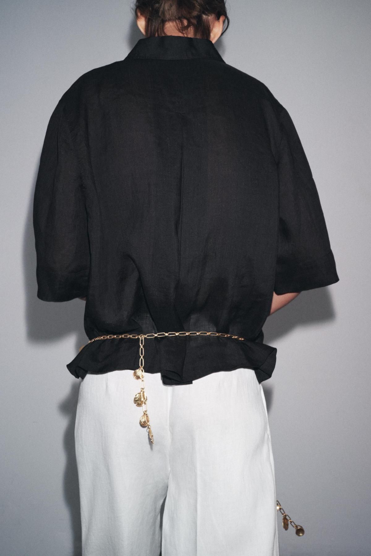 자라 오버핏 블랙 라미 반팔 셔츠 3732/927 BLACK - 상세 이미지 4