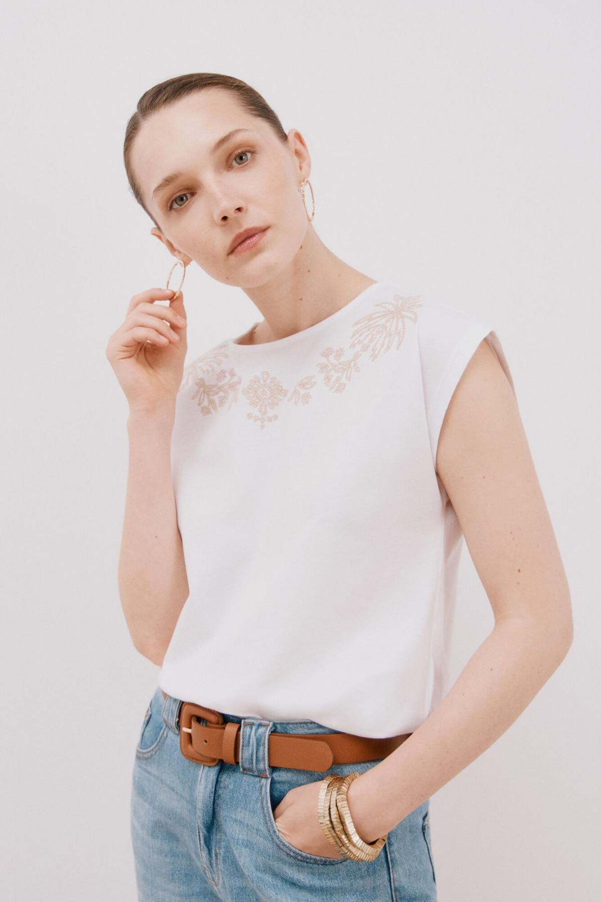 꼬르떼피엘 레이스 포인트 민소매 티셔츠 9162095 BLANCO - 상품 이미지