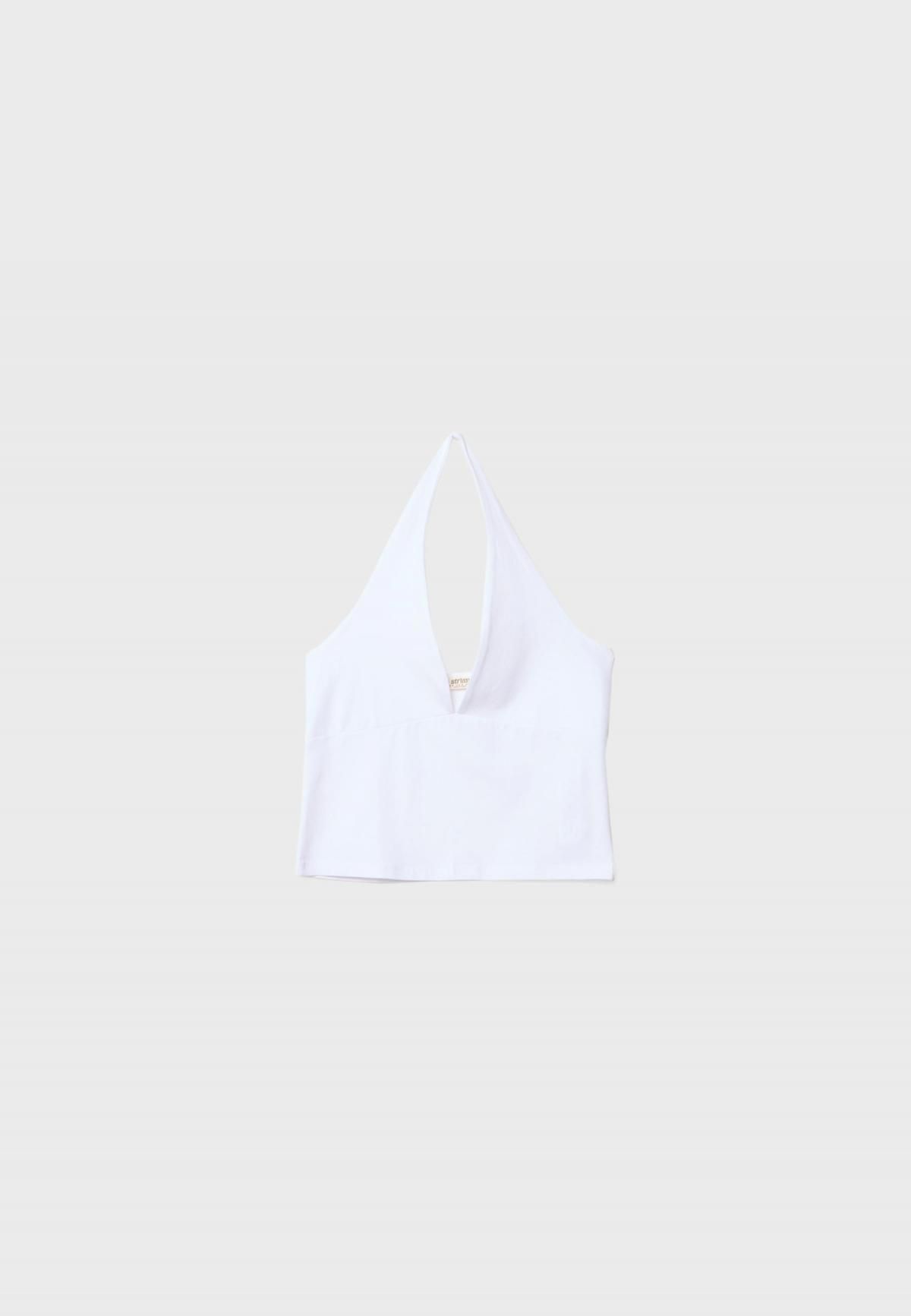 스트라디바리우스 베이직 브이넥 홀터넥 민소매 탑 8045/655 WHITE - 상품 이미지
