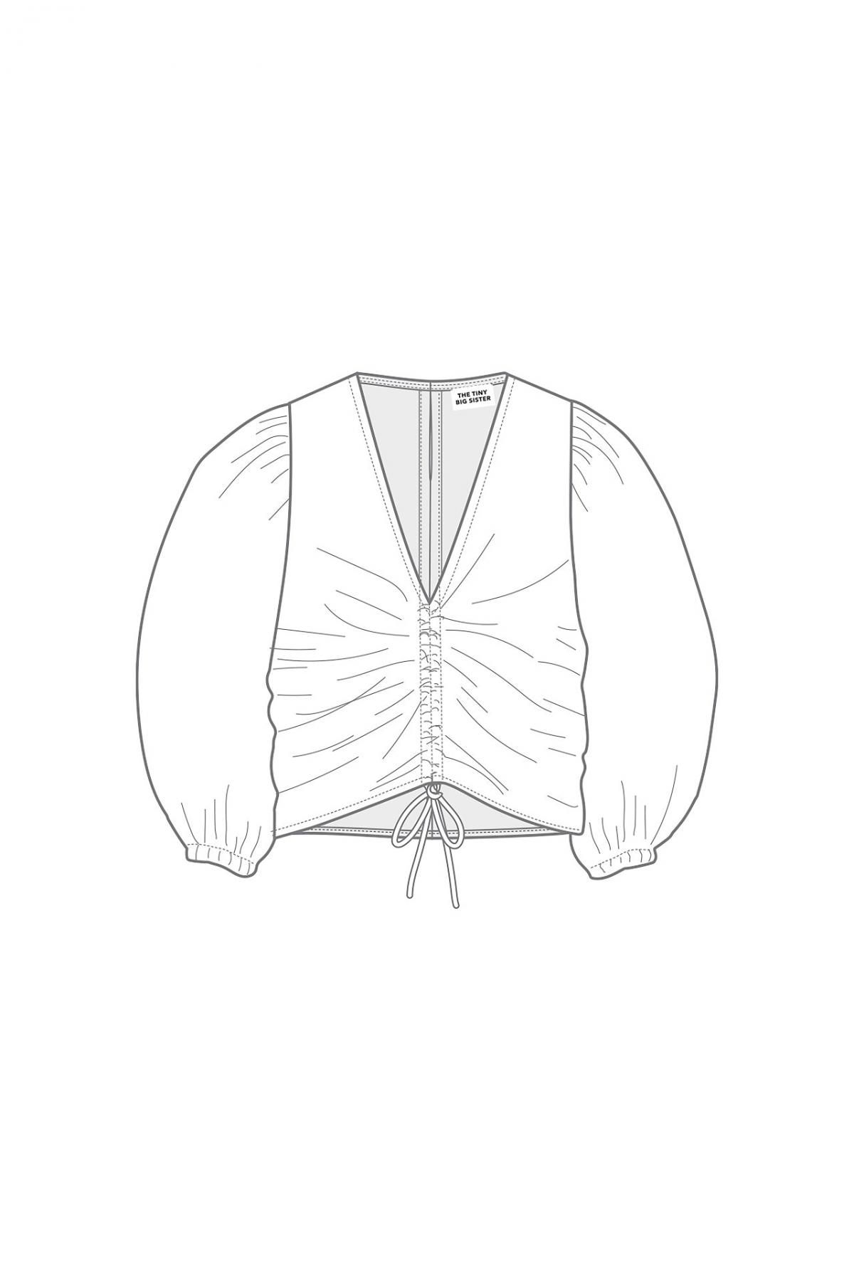 타이니코튼 브이넥 셔링 퍼프소매 블라우스 SS25-611101 WHITE - 상세 이미지 2