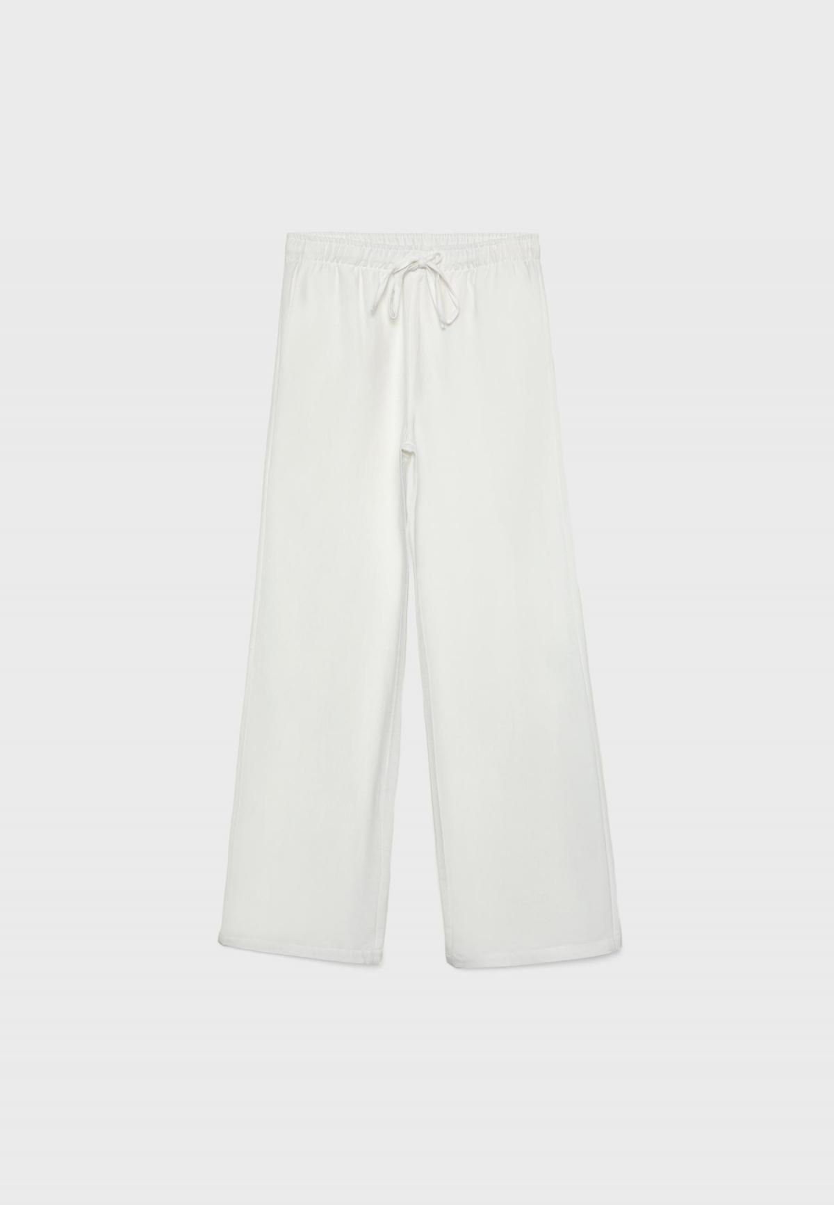 스트라디바리우스 린넨블렌드 와이드 스트레이트 밴딩 슬랙스 팬츠 7255/450 WHITE - 상세 이미지 2