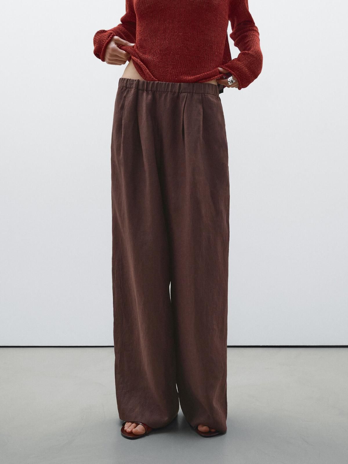 마시모두띠 100 린넨 와이드 팬츠 5003/986 MAROON - 상품 이미지