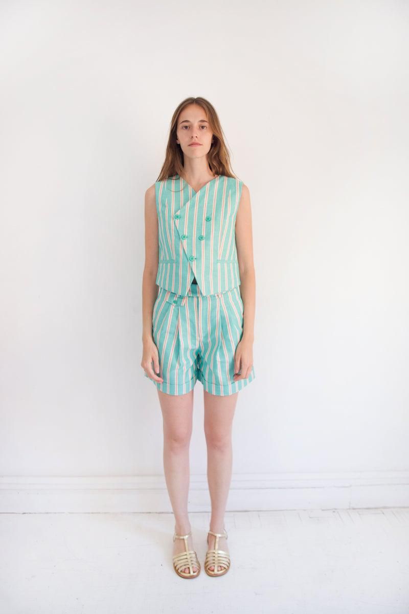 타이니코튼 스트라이프 하이웨이스트 핀턱 숏팬츠 SS25-690M25 ONE COLOR - 상세 이미지 3