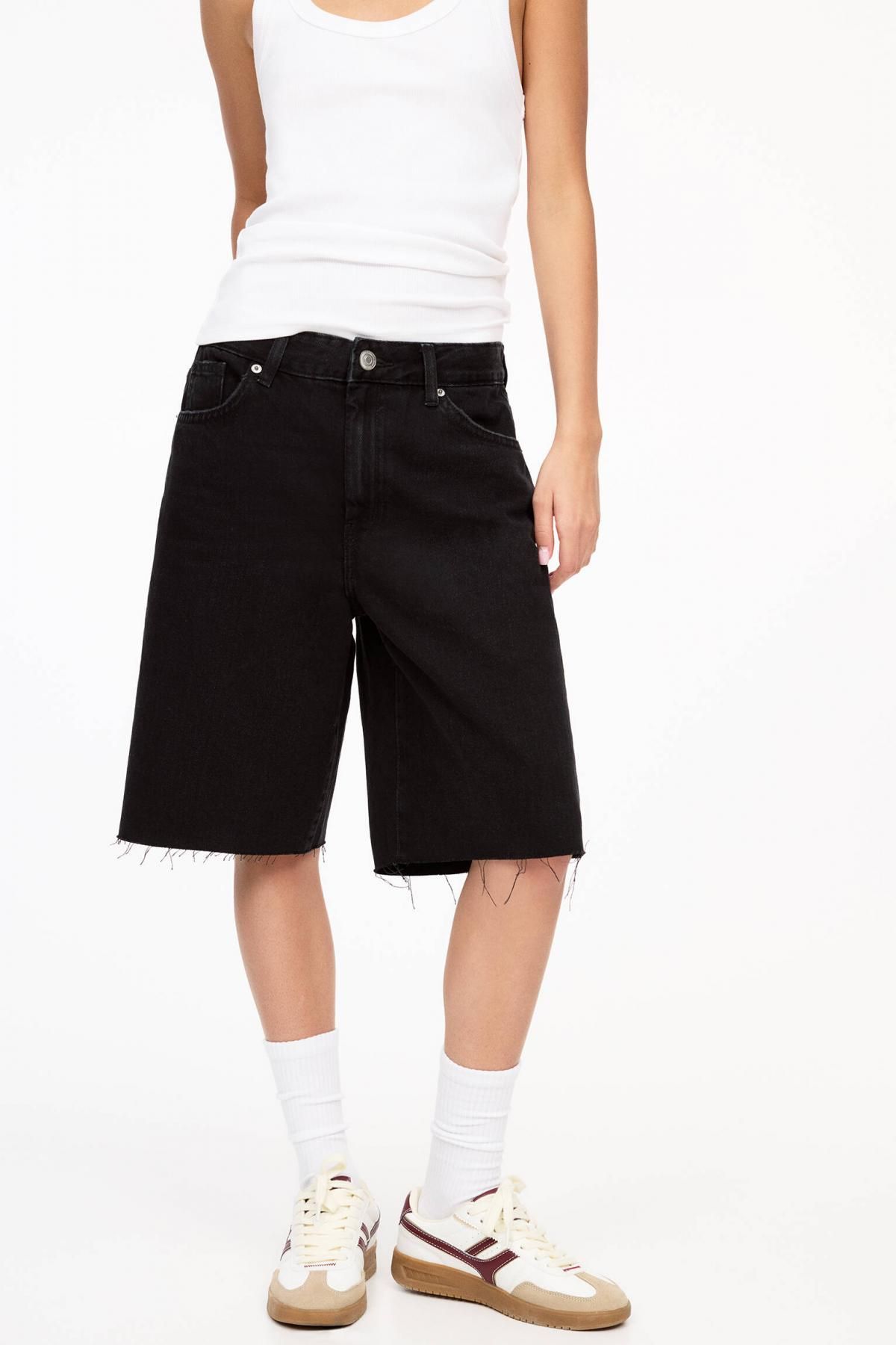 풀앤베어 트렌디 배기핏 블랙 데님 버뮤다 반바지 3697/304 BLACK - 상세 이미지 4