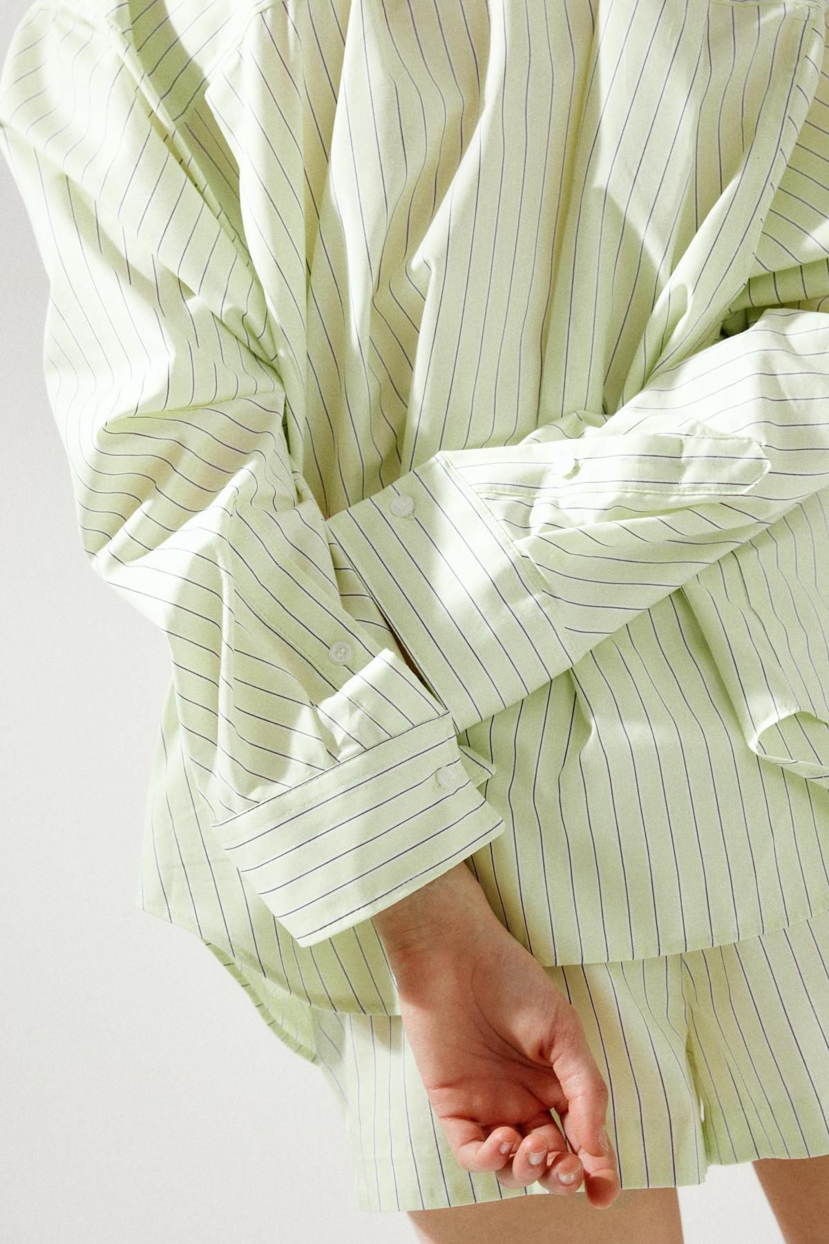 자라 오버사이즈 스트라이프 포플린 셔츠 3067/017 LIGHT LIME GREEN - 상세 이미지 4