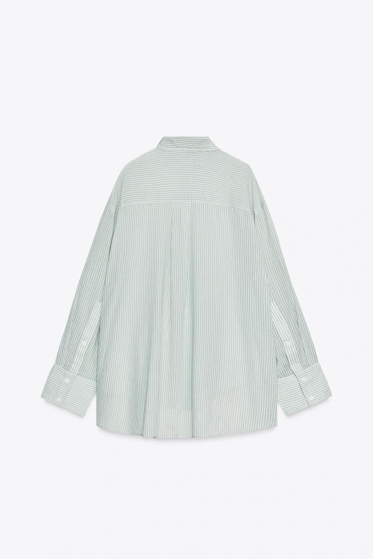 자라 오버사이즈 스트라이프 코튼 셔츠 7521/078 WHITE / GREEN - 상세 이미지 5